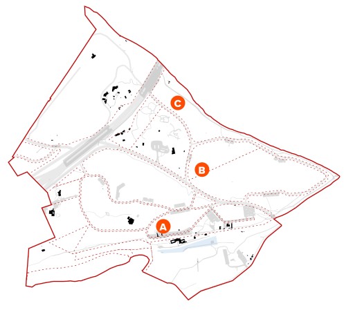 Map of Zilker Park showing locations of possible Hillside Theater locations mentioned in response options