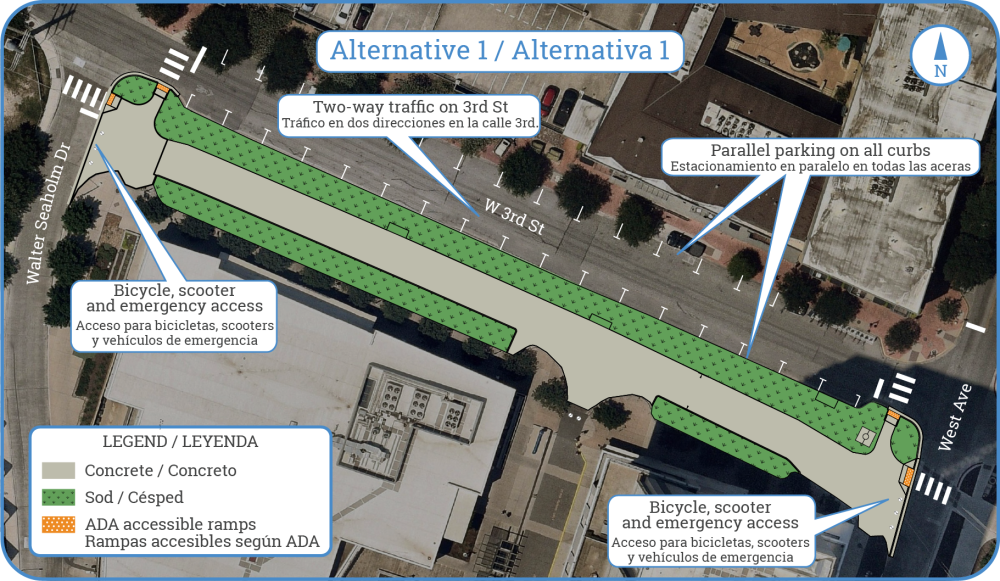 Alternative 1: Full Plaza with on-street parking on Third Street