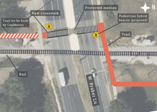 Proposed crossing design at West Braker Lane