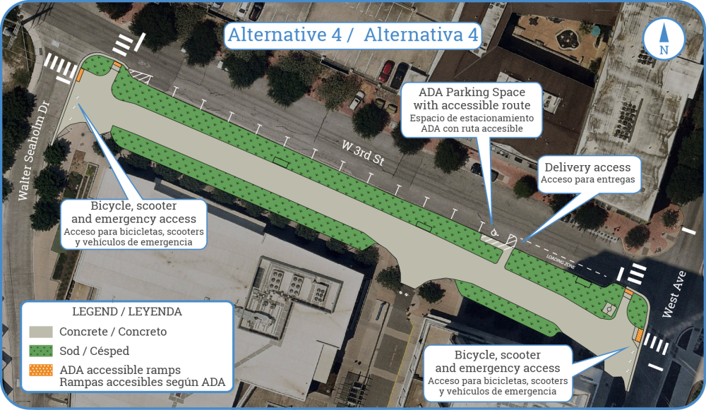 Alternative 4: Plaza with commercial delivery zone and ADA accessible parking spot