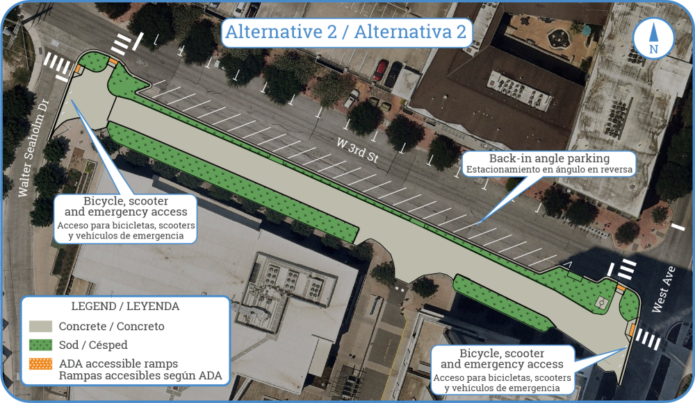 Alternative 2: Plaza with back-in angle parking